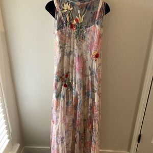 Johnny Was Biya embroidery, mesh maxi dress